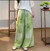 Calça Wide Leg de Algodão e Seda para Mulheres, Emagrecimento, Fina, Adequada para Usar em Casa e ao Ar Livre, Calça Wide Leg Casual Solta, Cintura Alta, Versátil, Efeito de Caimento de Verão
