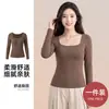Top de Mujer sin Costuras Cuadrado Cálido de Manga Larga Polar Alemán con Almohadillas en el Pecho Cintura Moldeadora Capa Base Otoño Invierno