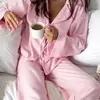 Pijama de Punto con Cordones de Algodón Puro Europeo y Americano Otoño e Invierno 2025 Traje de Pantalón de Manga Larga Ropa de Casa Suave y Amigable con la Piel para Mujeres