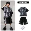 Ropa de Moda Hip-Hop para Niños Traje Negro de Manga Corta con Chaleco Falso para Niños Ropa Genial de Percusión para Actuación de Niñas