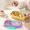 Nova Lancheira Desenho Animado com Compartimentos, Lancheira para Estudante e Conjunto com Copo de Água, Micro-ondas, Portátil, Selada, à Prova de Vazamentos, Caixa Bento