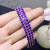 Pulsera de Amatista Natural Pura para Mujer Piedra al Descubierto Tamaño aprox. 3*4 mm Anillo Incrustado de Plata de Ley S925 de Alta Calidad