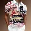 Nueva Camisa Polo Casual para Hombre de Verano Estilo Europeo y Americano Estilo Pintura a Tinta Impresión 3D Solapa Manga Corta Cremallera