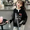 Elegante Jersey de Waffle para Niñas de Manga Larga, Estilo Nuevo Primavera y Otoño, Falso Dos Piezas, Versátil, Casual, Holgado