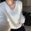 Suéter de Mohair Blanco Muy Bonito con Cuello en V para Mujer, Adecuado para Otoño e Invierno, Casual, Holgado, Suave y Acogedor Top de Punto