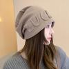 Gorro de punto para mujer con letras, gorro Baotou engrosado para primavera y otoño, cálido, resistente al viento, protección para las orejas, estilo coreano, gorro para el frío, gorro de lana, gorro de luna