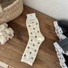Calcetines Zhuji para mujer, color gris, con lazo, de tubo, al por mayor, con punta ondulada, de algodón.