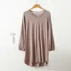 Camiseta de Verano Fina de Modal de Nueve Mangas para Mujer con Cuello en V Talla Extra Grande Top Holgado Casual Camiseta Base para Aire Acondicionado