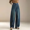 Novos Jeans da Moda Rasgados com Corte Curvo para Mulheres, Outono de 2026 Novos Calças Casuais de Cintura Alta Emagrecedoras de Perna Larga