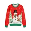 Suéter navideño transfronterizo, patrón jacquard de muñeco de nieve rojo y árbol de Navidad, suéter de punto de cuello redondo, suéter navideño estilo europeo y americano, hecho a medida