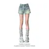 Shorts jeans azul retro americano para mulheres, populares em 2026, novo estilo primavera/verão, hot pants de cintura alta em A que modelam o quadril para garotas da moda