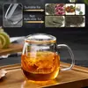Taza de Té Redonda Individual de Vidrio de Borosilicato Alto con Asa y Filtro de Vidrio para Té de Flores y Té de Frutas