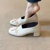Primer Encuentro con el Zapato Individual Versátil Cómodo de Tacón Medio con Punta Redonda Lazos Parcheados y Tacón Grueso Estilo Retro para Viajar al Trabajo