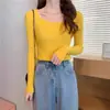 Nuevo Estilo Otoño e Invierno 2026 Cuello Cuadrado Ajuste Delgado Manga Larga Suéter Básico de Punto para Mujer