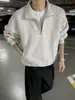 Sudadera con Media Cremallera y Cuello Alto Estilo Retro Americano Peso Pesado Holgada Top para Pareja Manga Larga para Hombre Color Sólido Ropa Deportiva Moderna