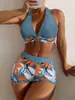 2027 Nuevo Bikini de Dos Piezas Transfronterizo Europeo y Americano Traje de Baño para Mujer Sexy Estampado con Tirantes Bikini Playa Traje de Baño para Mujer