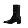 Botas de Montón Plisadas de Punta Nicho con Tacón Grueso para Mujer Otoño e Invierno 2024 Botines de Tobillo de Tacón Alto Europeos y Americanos Botas de Moda Botas de Caña Corta Delgadas