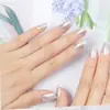 Manicura de Uñas Postizas Planas Largas Brillantes Exquisitas de Moda Portables con Purpurina Blanca Plateada 24 Piezas Parches de Uñas Postizas Terminados