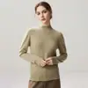 Nueva colección de otoño e invierno: prenda interior de punto de cachemira a la moda, suave y cómoda, color liso, cuello semi-alto, mangas largas y delicada con la piel para mujer