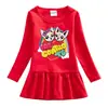 Vestido de Algodão com Gola Redonda e Pregas Estilo Coreano Desenho Animado Primavera e Outono Novo Roupa Infantil Menina Vestido de Bebê Estilista