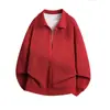 Cardigã de malha vermelho vivo para homens, primavera e outono, estilo coreano, Dongdaemun 2026, design de lapela, jaqueta suéter do ano do zodíaco