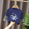 Camiseta Divertida Casual para Meninos Primavera Outono Nova Estampa de Desenho Camada Base Elegante Algodão Puro Respirável Manga Longa Camiseta