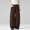 Calça Casual de Piercing Americano Jiamu Retro Vintage de Perna Larga para Homens e Mulheres, Estilo Solto Reto Baggy Unissex Drapeado