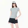 Camiseta Básica Versátil de Manga Corta con Cuello Redondo y Hombro Normal de Color Avena de Alta Gama Estilo Coreano para Mujer, Nuevo Verano 2026 Ajustada
