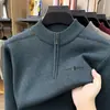 Suéter de malha grossa com zíper parcial e gola alta, moda outono e inverno, pulôver simples para homens de meia-idade, atacado transfronteiriço