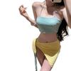 Traje de baño de tres piezas dividido casual de doble color para vacaciones, top de tubo con cuello para mujer, bikini sexy de chica hot, traje de baño para aguas termales