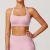 Conjunto de Yoga Feminino Europeu e Americano Sem Costura com Gola Halter Calça Fitness de Cintura Alta para Controle da Barriga Tanque Esportivo de Secagem Rápida Anti-Exposição