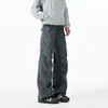 Pantalones de trabajo grises desgastados estilo retro americano para hombres y mujeres, nuevo estilo moderno con diseño arrugado, pantalones largos casuales ligeramente acampanados de alta costura