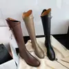Botas de Cuero Genuino de Suela Gruesa Hasta la Rodilla para Mujer con Cremalleras Laterales para Adelgazar las Piernas, Botas Inclinadas, Botas de Caballero Altas para Mujer, Estilos de Otoño e Invierno