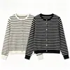Cardigan de Tricô Listrado Simples Elegante com Gola Redonda e Mangas Longas - Moda Europeia e Americana Transfronteiriça - Vendido Quente no Aliexpress