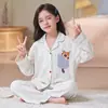 Pijama Feminino de Ursinho Desenho Animado 2026 Novo Primavera e Outono Algodão Puro Manga Longa Conjunto de Roupa de Casa para Menina Estudante do Ensino Médio