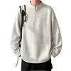 Moletom branco floral versátil de caimento solto e tendência para homens, jaqueta cinza pesada com zíper estilo americano para meia-estação para adolescentes