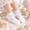 Meias infantis Meias com acabamento de renda de pérola Meias de algodão Respiráveis Estilo Princesa Meias fofas Meias curtas brancas para bebê