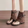 Sandálias de Tira Romanas Retrô para Mulheres 2026 Novas Botas de Cano Curto Reto de Verão Sandálias de Tira Espinha de Peixe