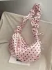2026 Bolso Cruzado de Encaje con Cordón Plisado de Lunares Blancos y Negros Estilo Coreano Nylon Versátil para Viaje Bolso Dumpling Bolso de Moda para Mujer