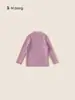Ropa para niños para primavera y otoño: Top de capa base para niña con cuello semi-alto, Top infantil de manga larga con bordes rizados, Suéter para niña