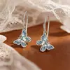Ganchos para Orejas de Mariposa Azul Claro de Plata Pura 999, Diseño de Nicho de Lujo Ligero, Pendientes Estilo Bosque Ins para Mujeres, Pendientes de Resina para Cuidado del Oído