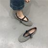 Sapatos Mary Jane Franceses Retrô Tecidos de Sola Reta para Mulheres Primavera e Verão 2025 com Saias Recortes Sapatos de Malha Respirável