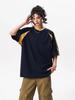 Camiseta Gruesa de Rayas Retro Americana de Manga Corta para Hombre y Mujer, Cuello Pequeño, Casual, Manga Tres Cuartos, Tops para Pareja