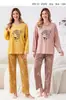 Temporada de calças compridas confortável pele comércio exterior gola redonda pijama feminino outono algodão pode ser usado fora blusa de frio estilo roupas de casa primavera outono manga longa casual