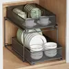 Estante de almacenamiento extraíble para gabinete de cocina, estante de capas, varios, cesta extraíble de almacenamiento para gabinete debajo del fregadero de doble capa