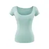 Camiseta de Verano de Seda y Lana de Manga Corta, Estilizada, con Escote en U Amplio, que Revela Ligeramente la Clavícula, Ajusta la Cintura, es Transpirable y Presenta un Atractivo Diseño Recto de Hombros, de la Bloguera de Instagram