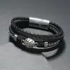 Pulsera de Cuero Deportiva Aleación Fútbol Trenzado Retorcido Multicapa de Cuero Pulsera Magnética de Cuero Pulsera de Cuero de Fútbol para Hombre