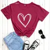 Camiseta Estampada de Amor Corazón Día de San Valentín, Sitio Independiente de Comercio Exterior Camiseta de Comercio Exterior de Manga Corta con Cuello Redondo Europeo y Americano