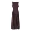 Moda Femenina Europea y Americana Transfronteriza Aliexpress Venta Caliente Elegante Malla de Seda Patchwork Sin Mangas Cuello Recto Ceñido a la Cintura Vestido Largo