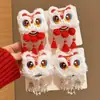 Horquilla de Borla Roja de Danza del León de Año Nuevo para Niñas y Niños, Accesorio Hanfu de Estilo Chino Tradicional, Adorno para el Cabello de Año Nuevo Estilo Chino